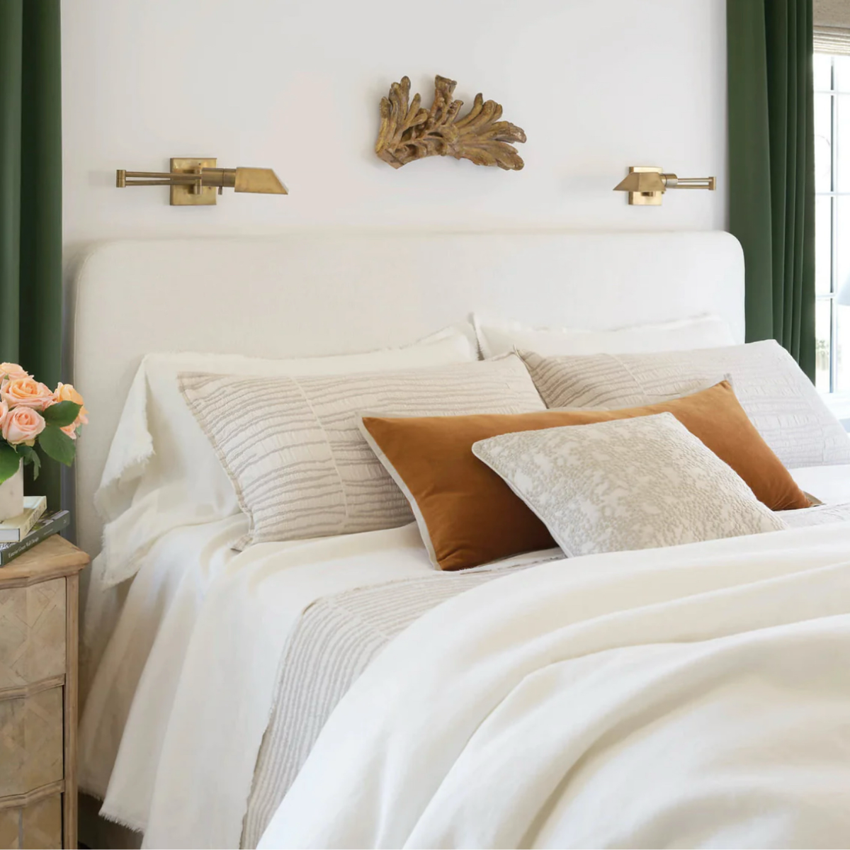 Bed with Pine Cone Hill Marie Flanagan Gehry Velvet/Linen Decorative Pillow in Caramel