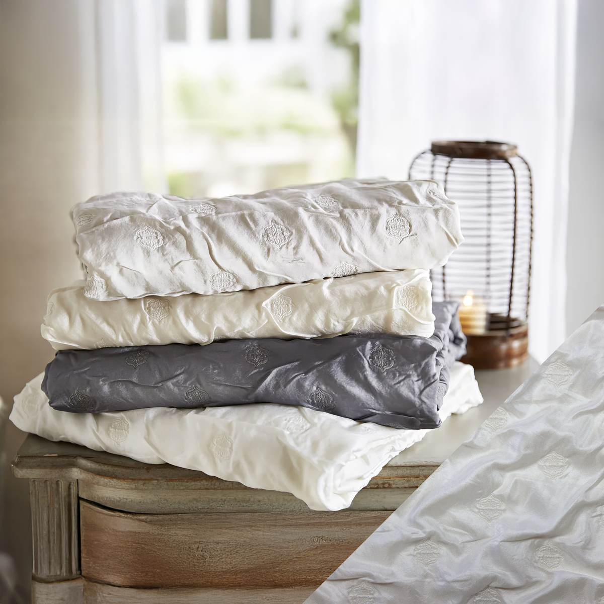 Stack of SDH Anna Bedding with Snow Swatch
