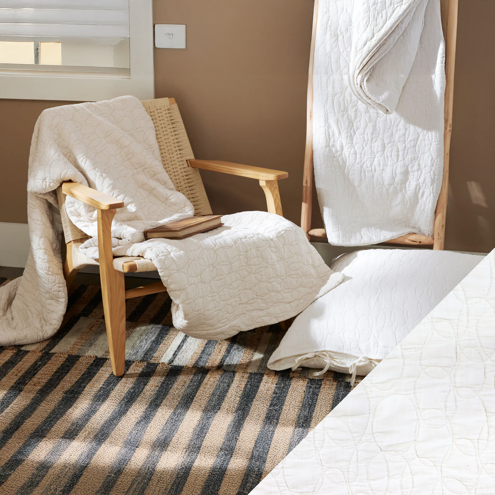 Pictured (left to right): Asti Fawn cover, Asti Fraiche cover & european decorative pillow with Fraiche Swatch