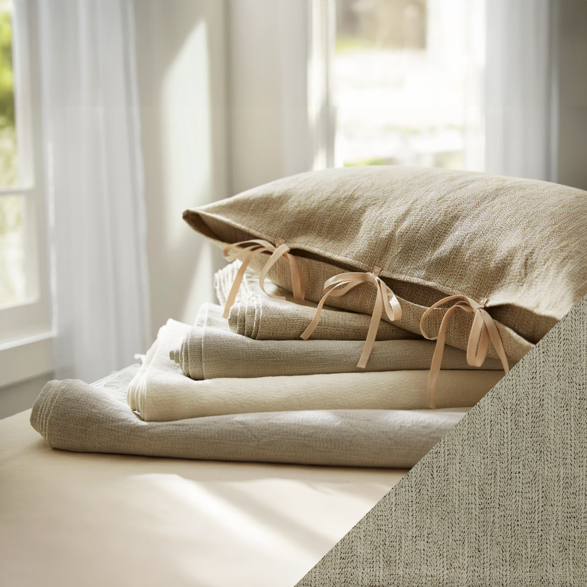 Stack of SDH Camden Bedding with Tan Swatch