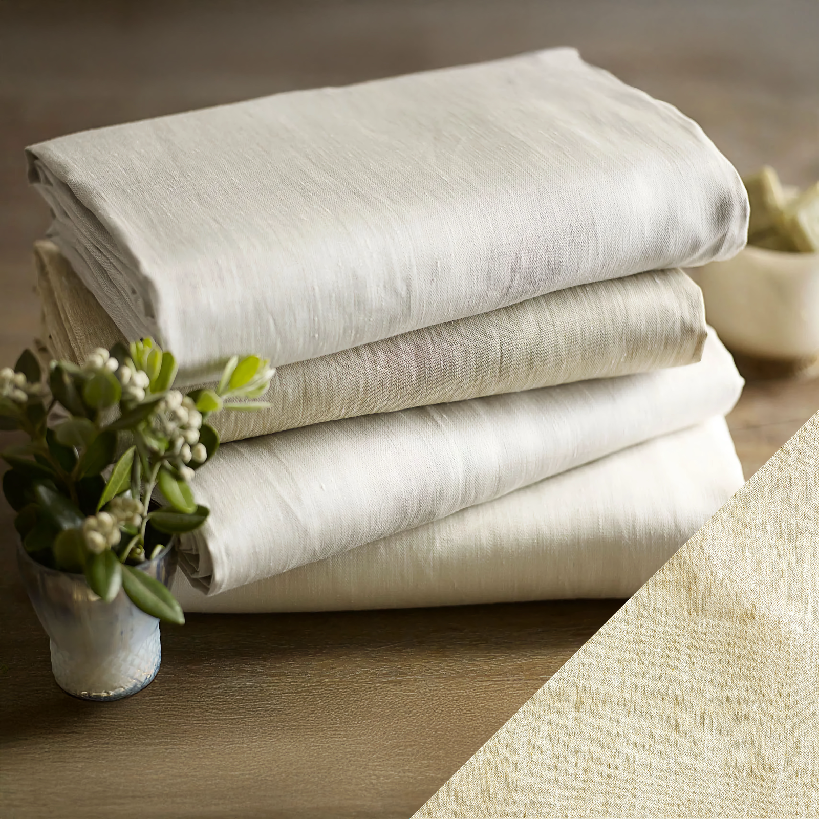 Stack of SDH Canterbury Bedding with Dijon swatch