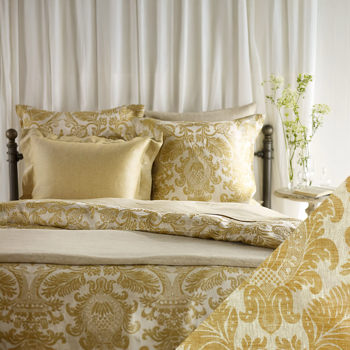 Bed in Complete SDH Dorset Bedding with Dijon Swatch