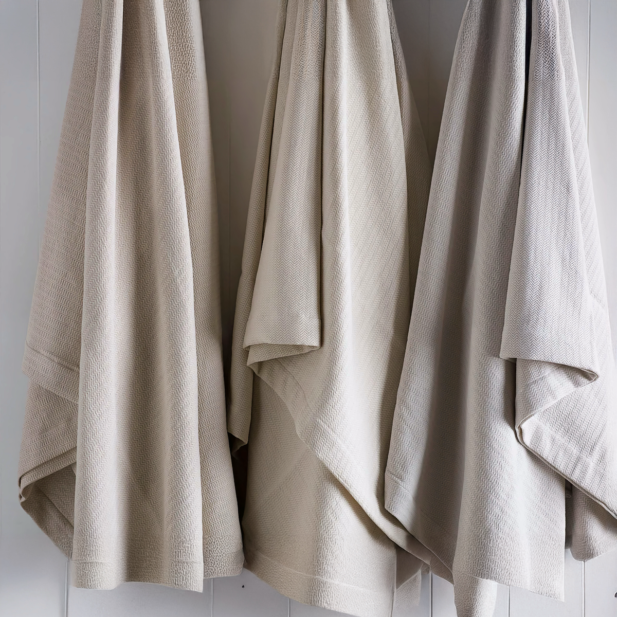 Colors of SDH Emma Bedding Hanging - left to right Dijon, Rye, Dove