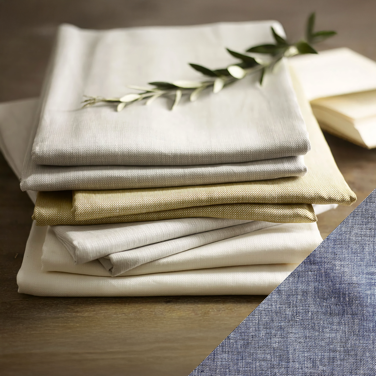 Stack of SDH Kent Bedding with Cadet Swatch