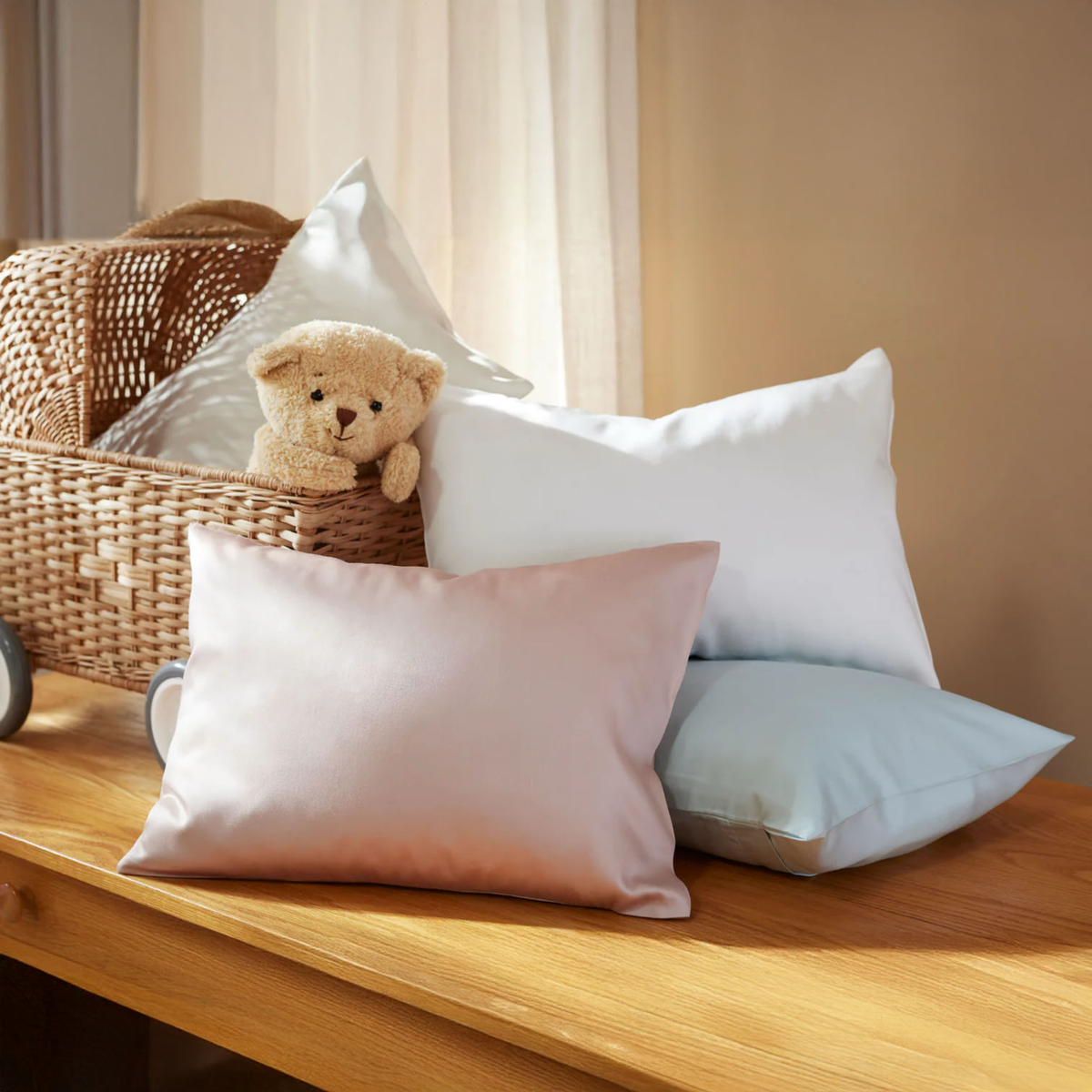 Picture from left to right:  SDH Legna Classic Baby Bedding Sand, Mushroom, Cloud & Glacier