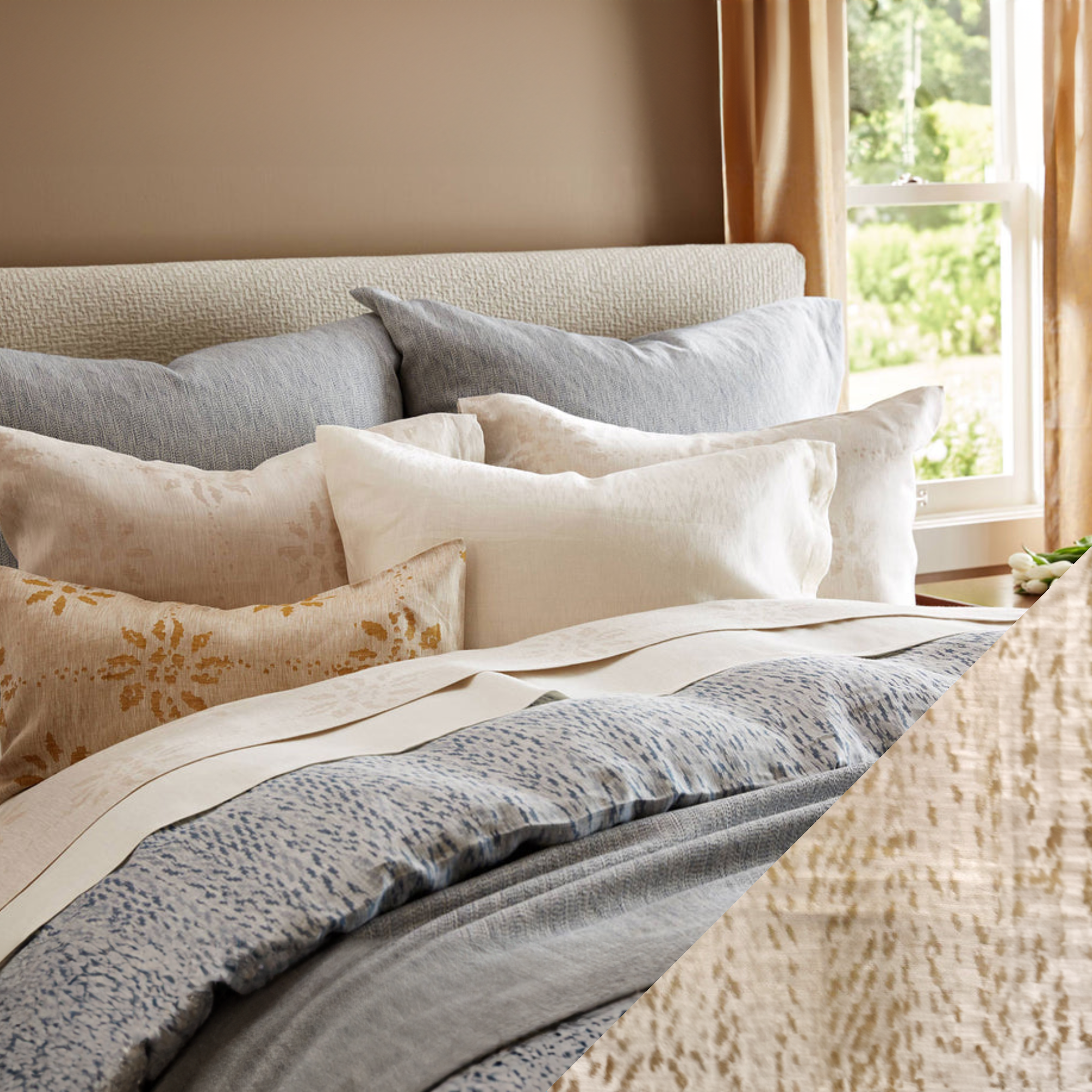 Lifestyle Image of SDH Milos Bedding in Dijon Color