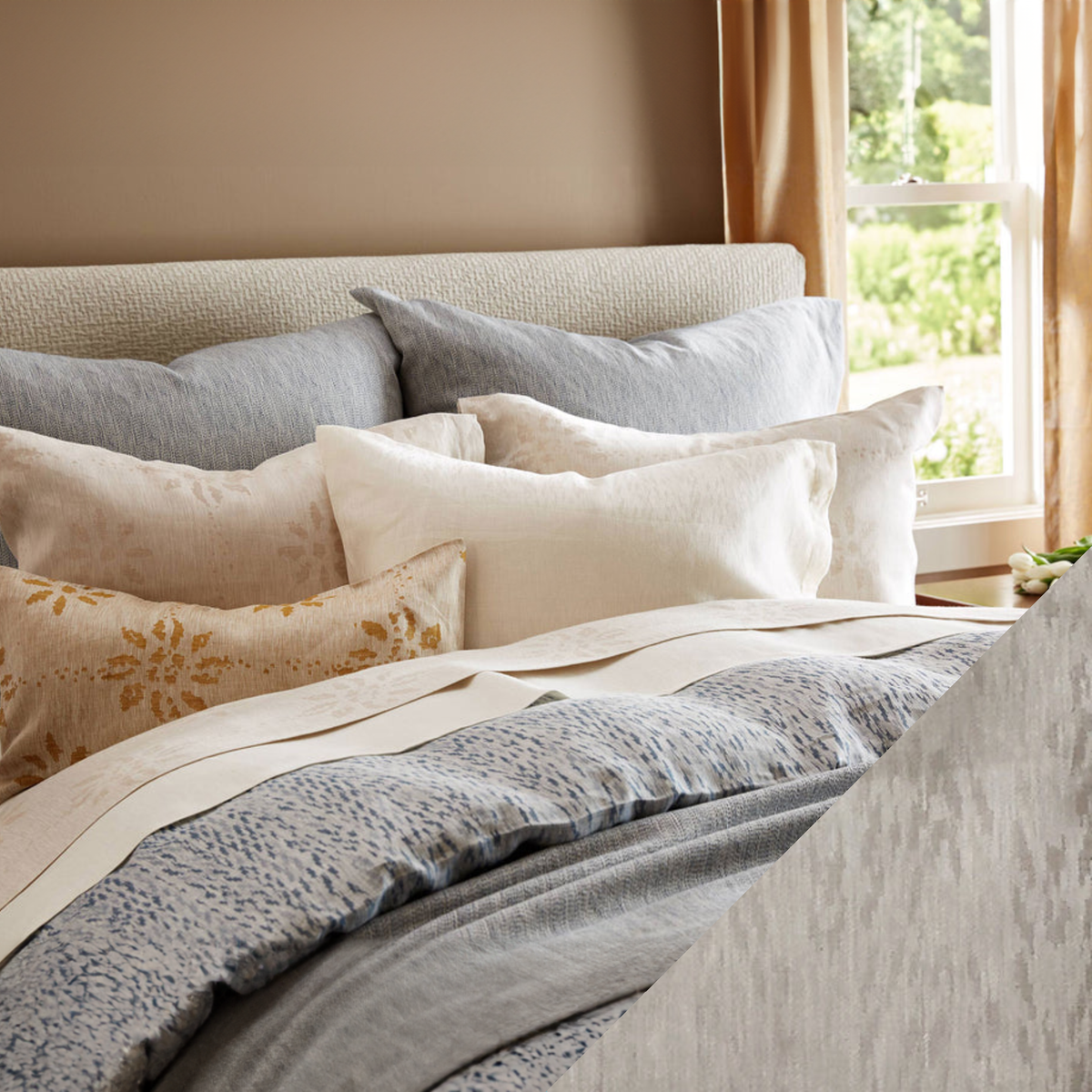 Lifestyle Image of SDH Milos Bedding in Rye Color