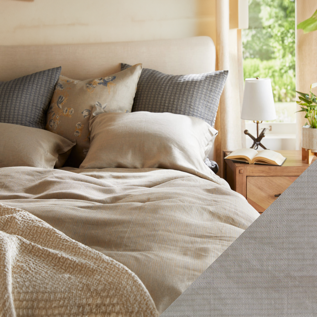 Lifestyle Image of SDH Oxford Bedding with Rye Color Swatch