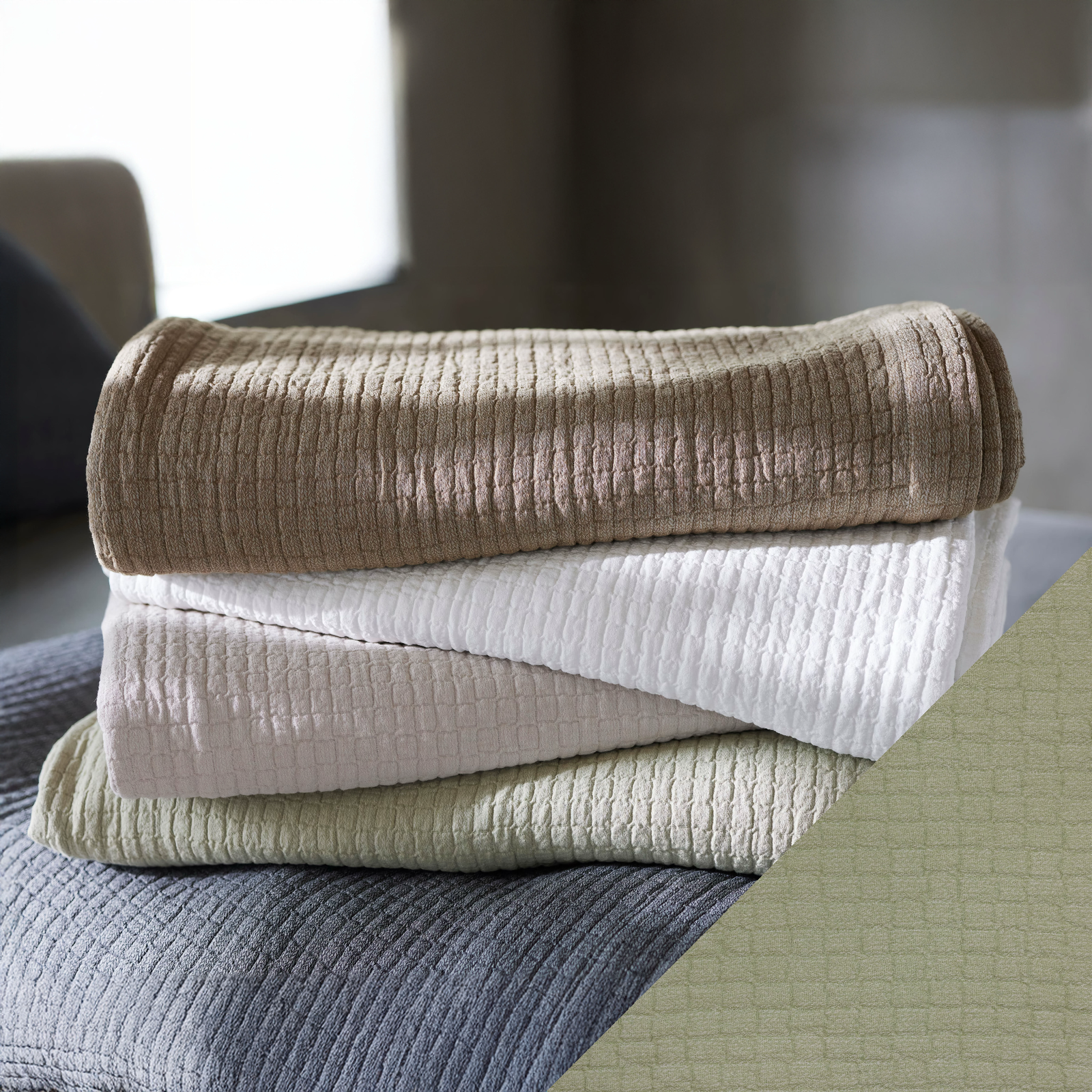 Stack of SDH Piani Bedding with Nilo Swatch