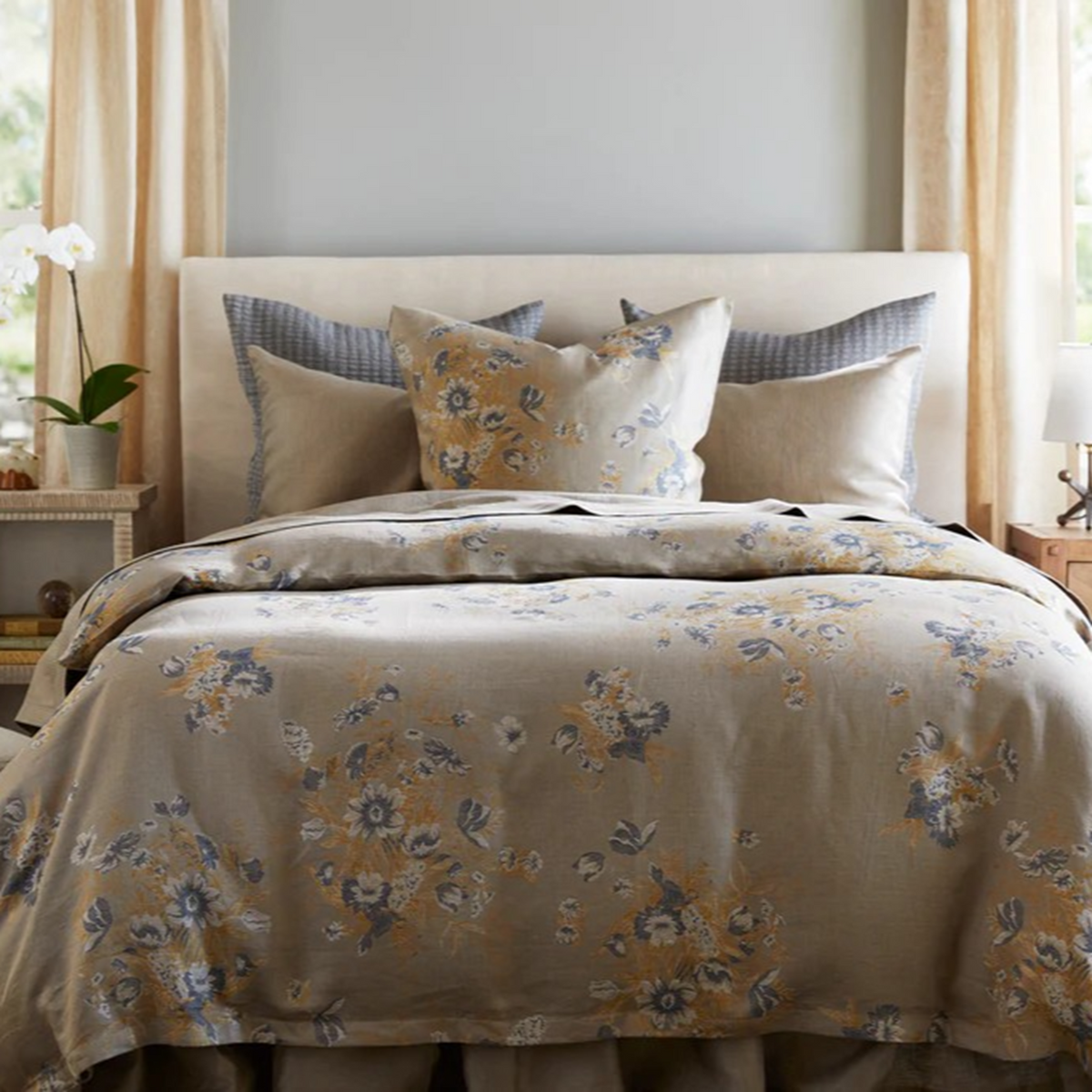 Lifestyle Shot of SDH Provence Bedding in Blue Brass Color