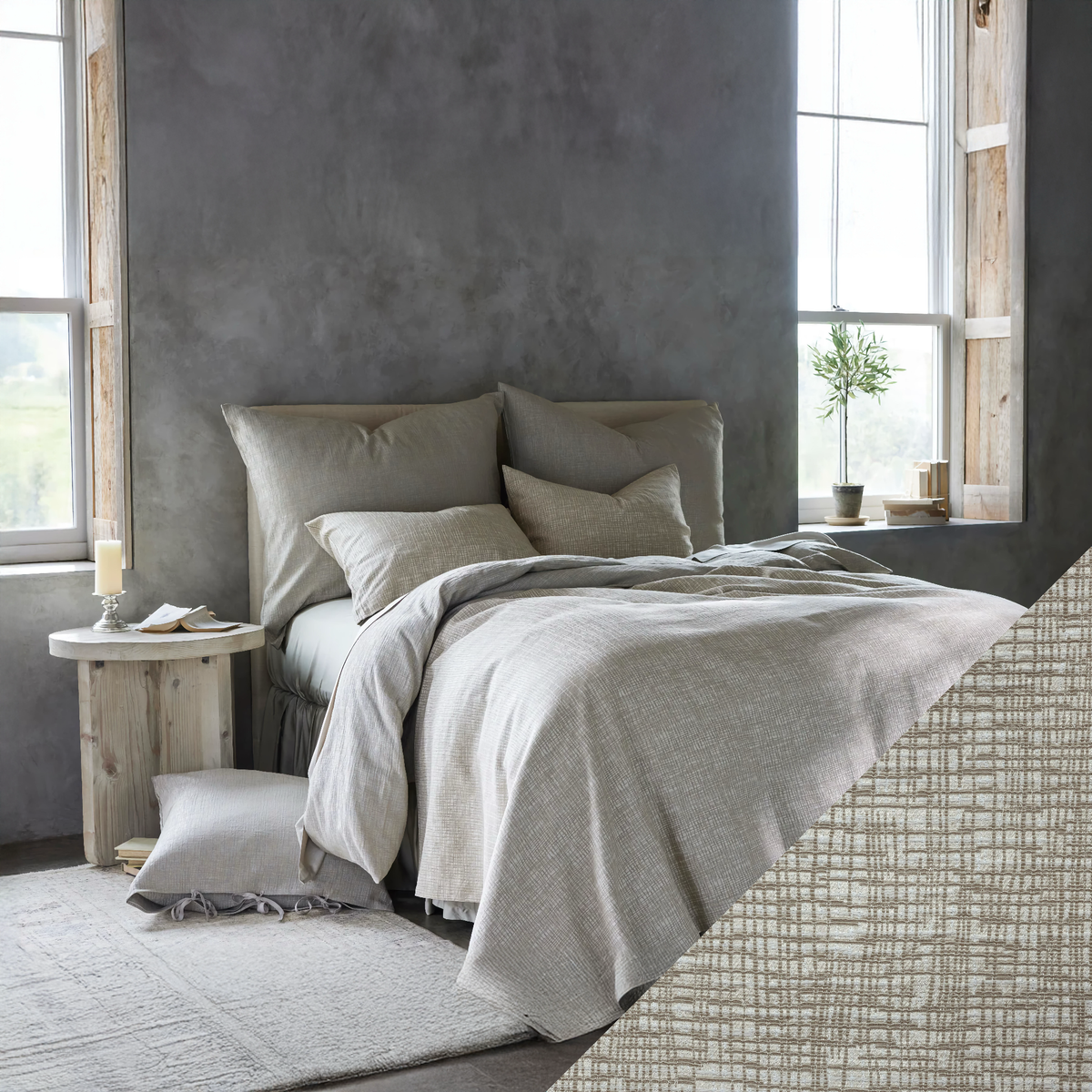 Bed in SDH Sharif Bedding with Sahara Swatch