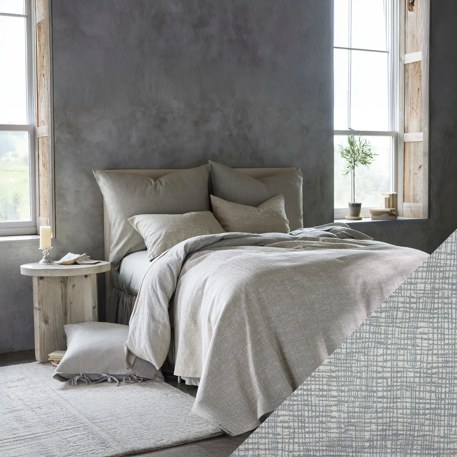 Bed in SDH Sharif Bedding with Steel Swatch