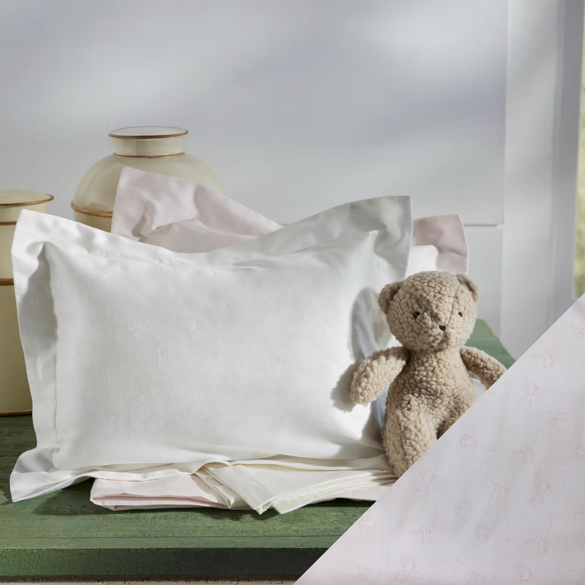 Wheels Baby Bedding by SDH with Pink Swatch