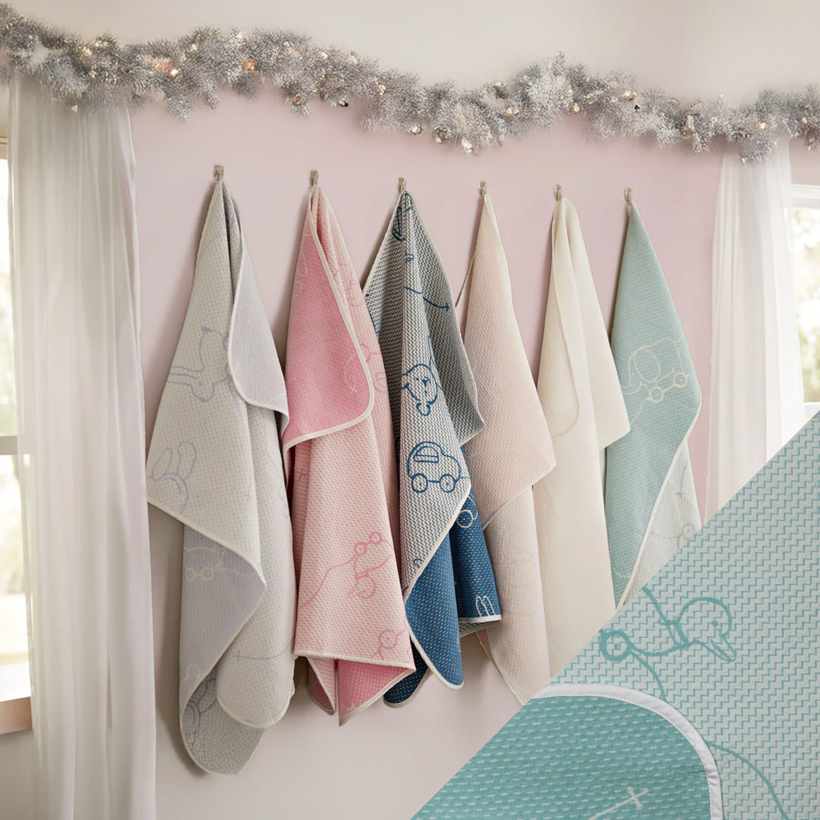 Hanging SDH Wheels Baby Blankets with Aruba Swatch