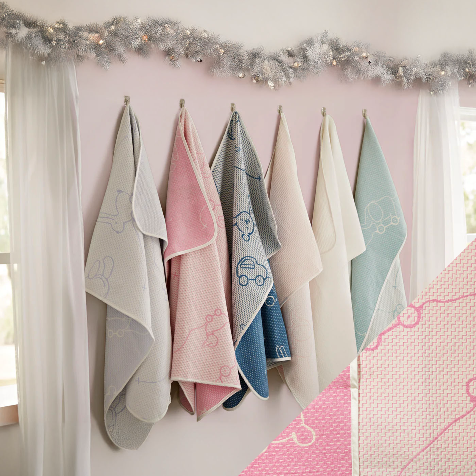 Hanging SDH Wheels Baby Blankets with Bubblegum Swatch