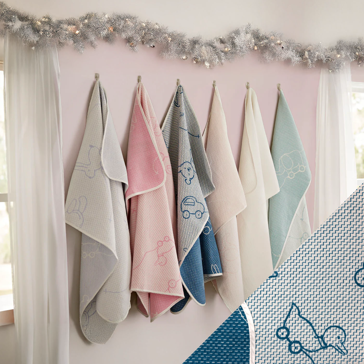 Hanging SDH Wheels Baby Blankets with Denim Swatch