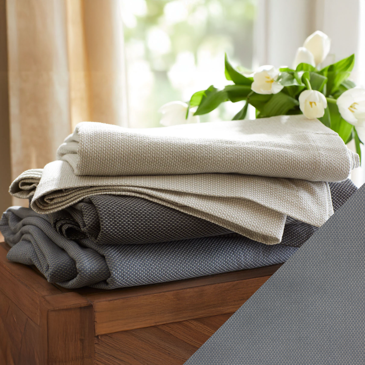 SDH Wicker Bedding Stack with Atlantic Swatch