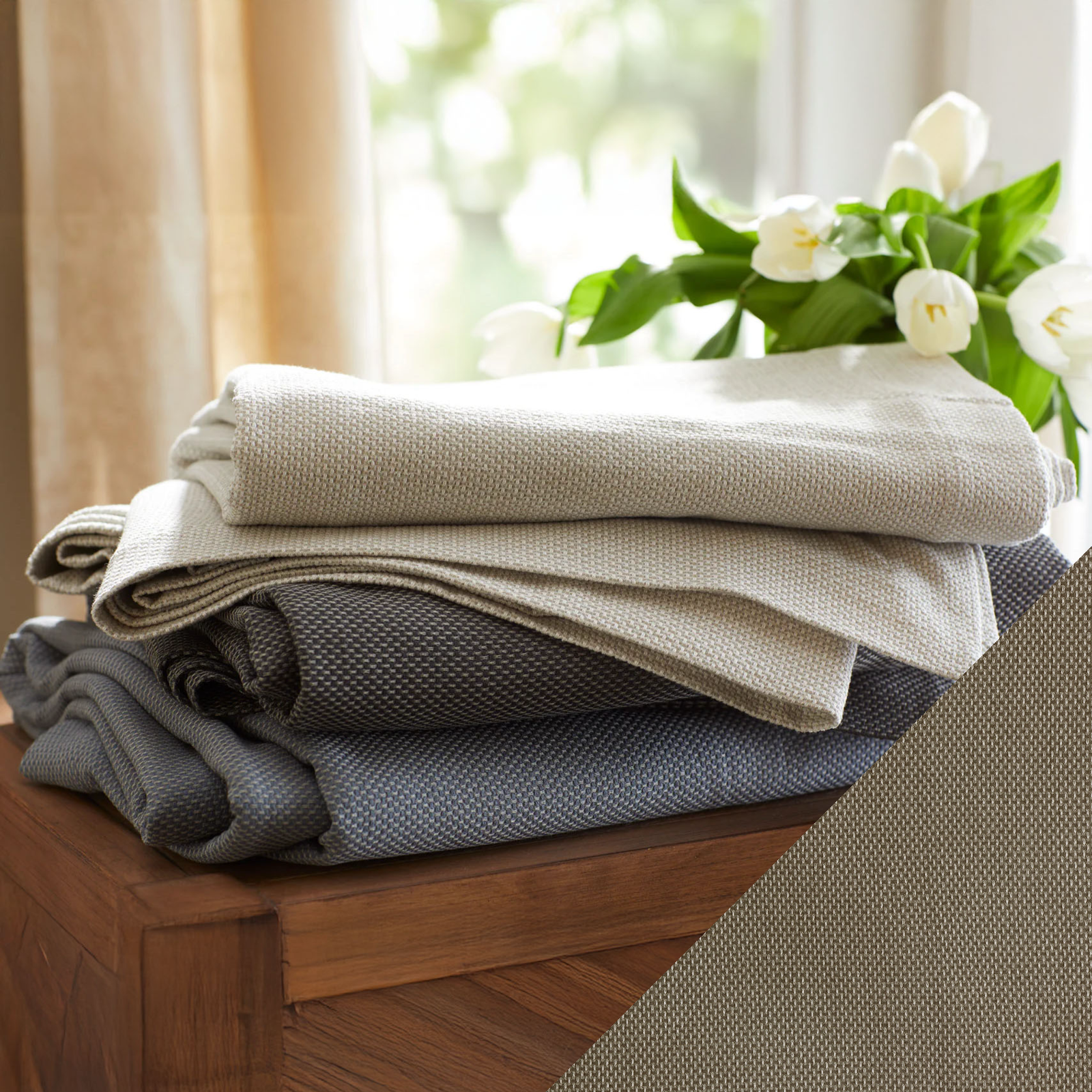 SDH Wicker Bedding Stack with Flint Swatch