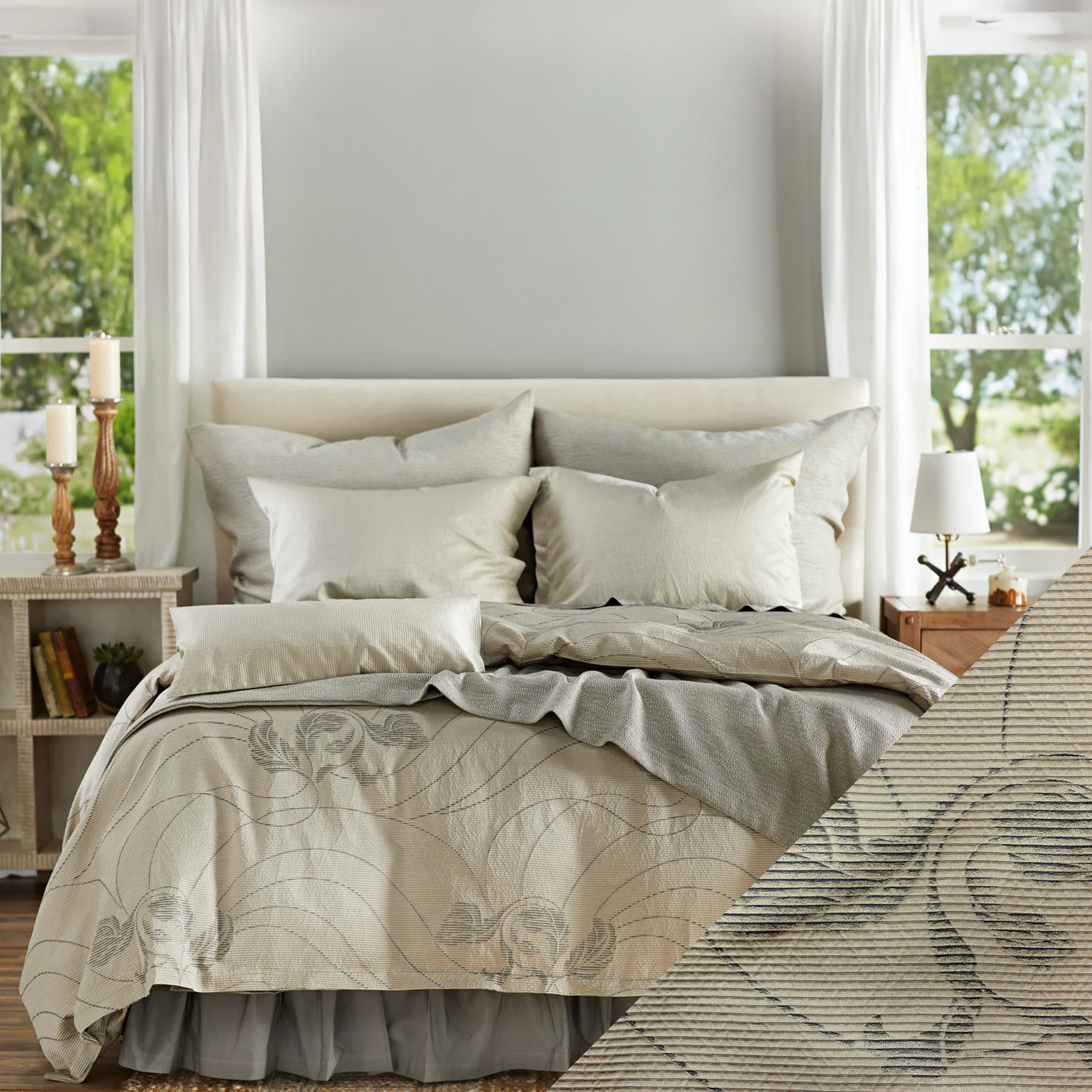 Bed in SDH Zoya Bedding with Ash Swatch
