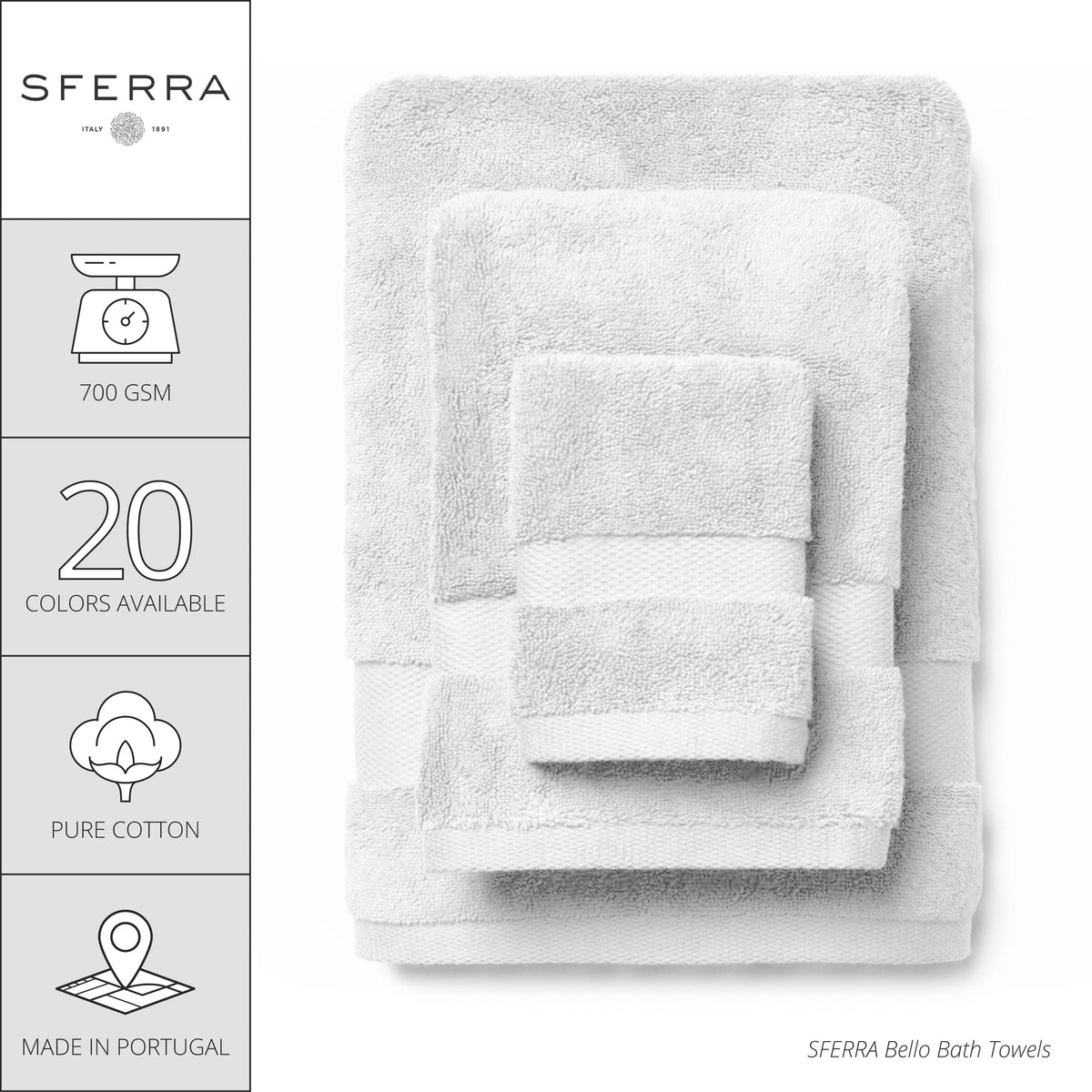 Infographic of Sferra Bello Bath Towels and Mats