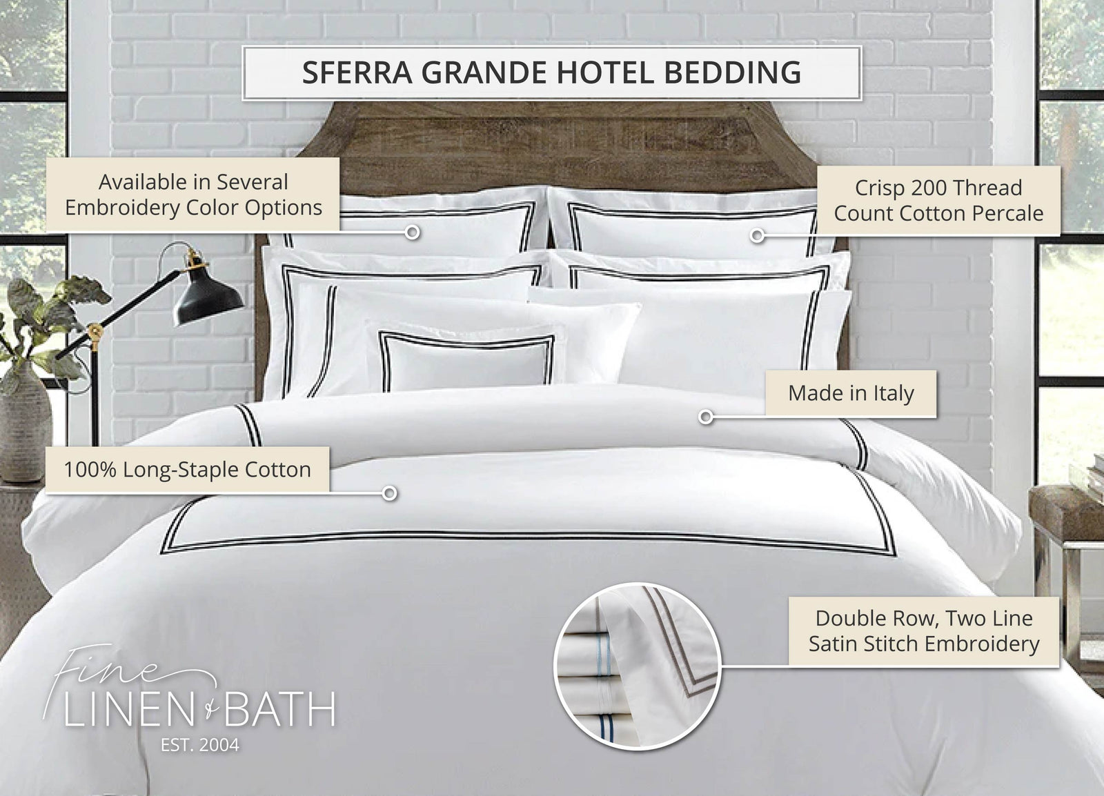 Funda De Almohada Sferra Grande Hotel – Algodón De Fibra Larga 100% – 200 Hilos – Multicolor A Rayas – Bordado Italia – Talla Múltiple