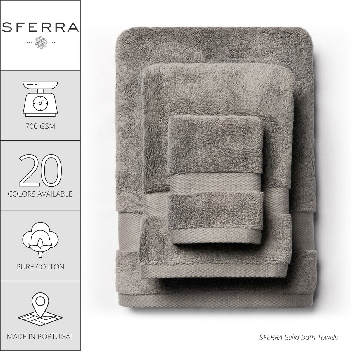 Sferra Bello Bath Towels and Mats - Stone