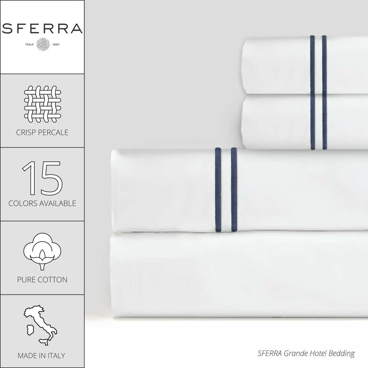 Sferra Grande Hotel Sheet Sets - White/Navy