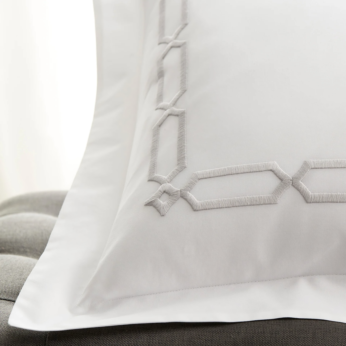 Swatch of Scandia Home Arezzo Bedding in Shadow and White