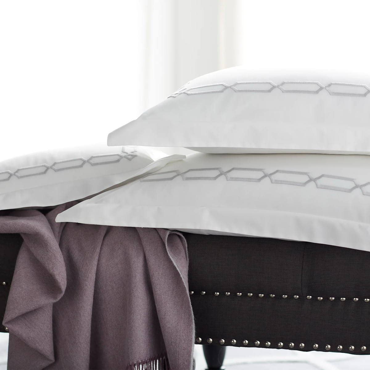 Stack of Scandia Home Arezzo Bedding in Shadow and White