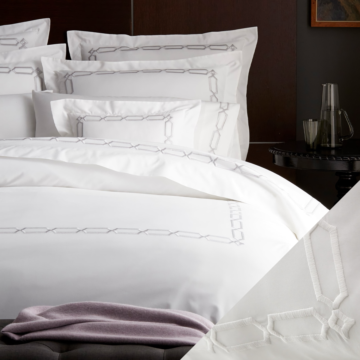 Scandia Home Arezzo Bedding Collection with White and White Swatch