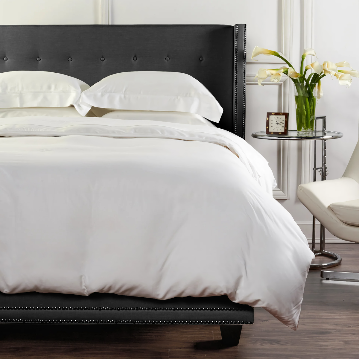 Full Bed Dressed in White Scandia Home Classic Natural Lyocell Percale Collection