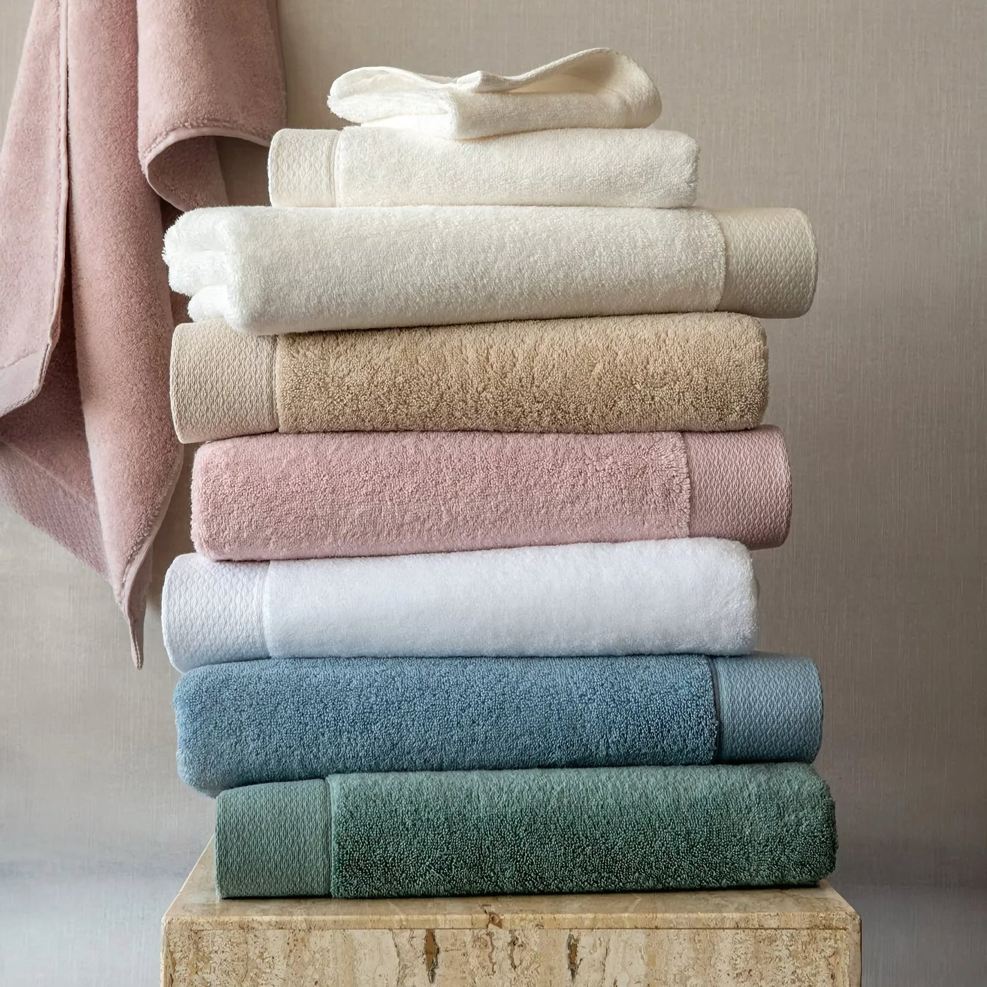 Stack of Scandia Home Cosima Towels in all colors