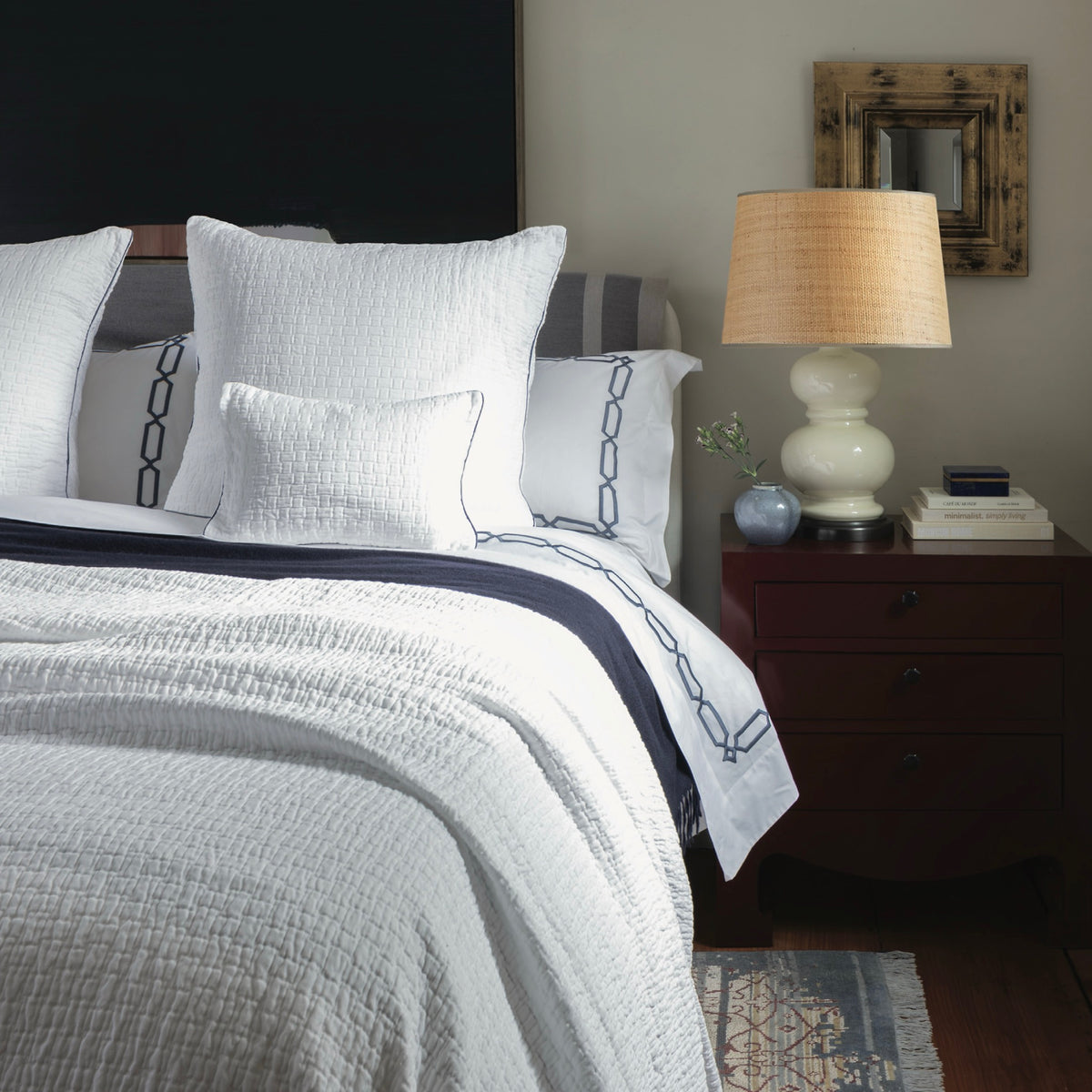 Bed with Scandia Home Portia Matelasse Coverlet and Shams in a bedroom setting