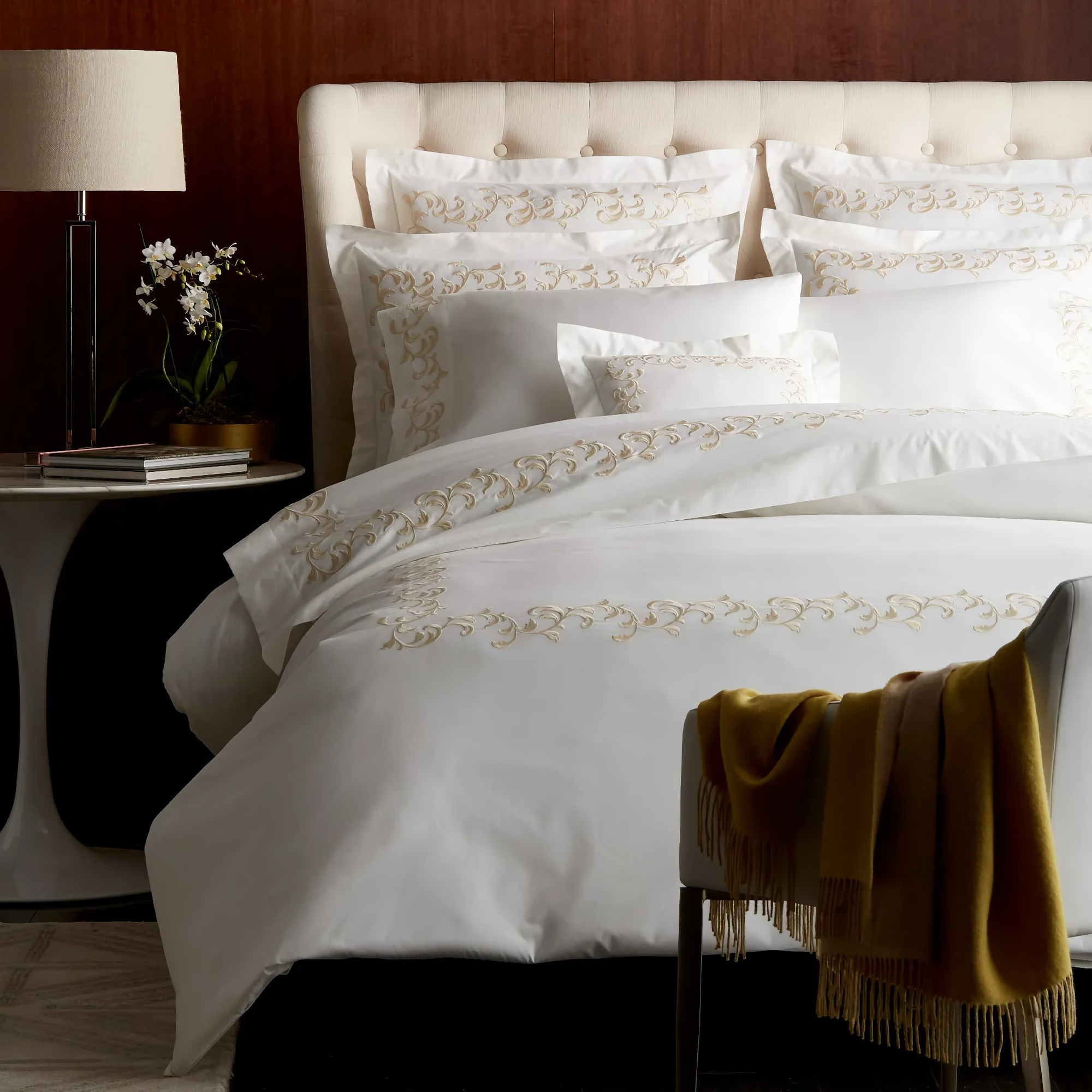 Bed in Cornsilk and Ivory Scandia Home San Remo Bedding Collection