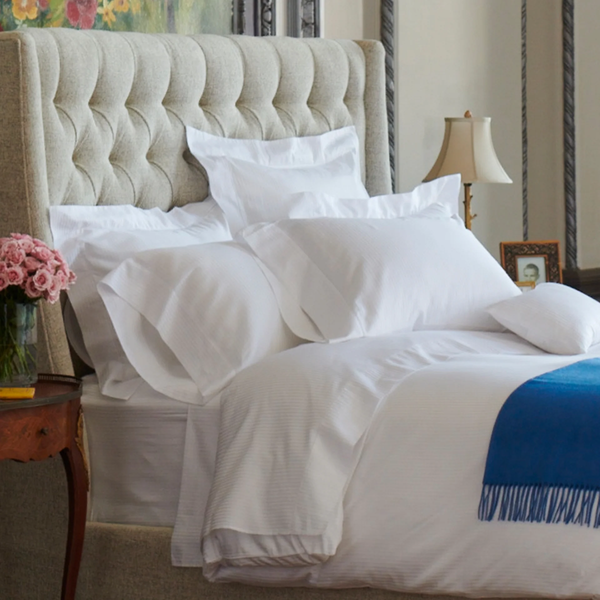 Side view of White Scandia Home Savoia Bedding Collection