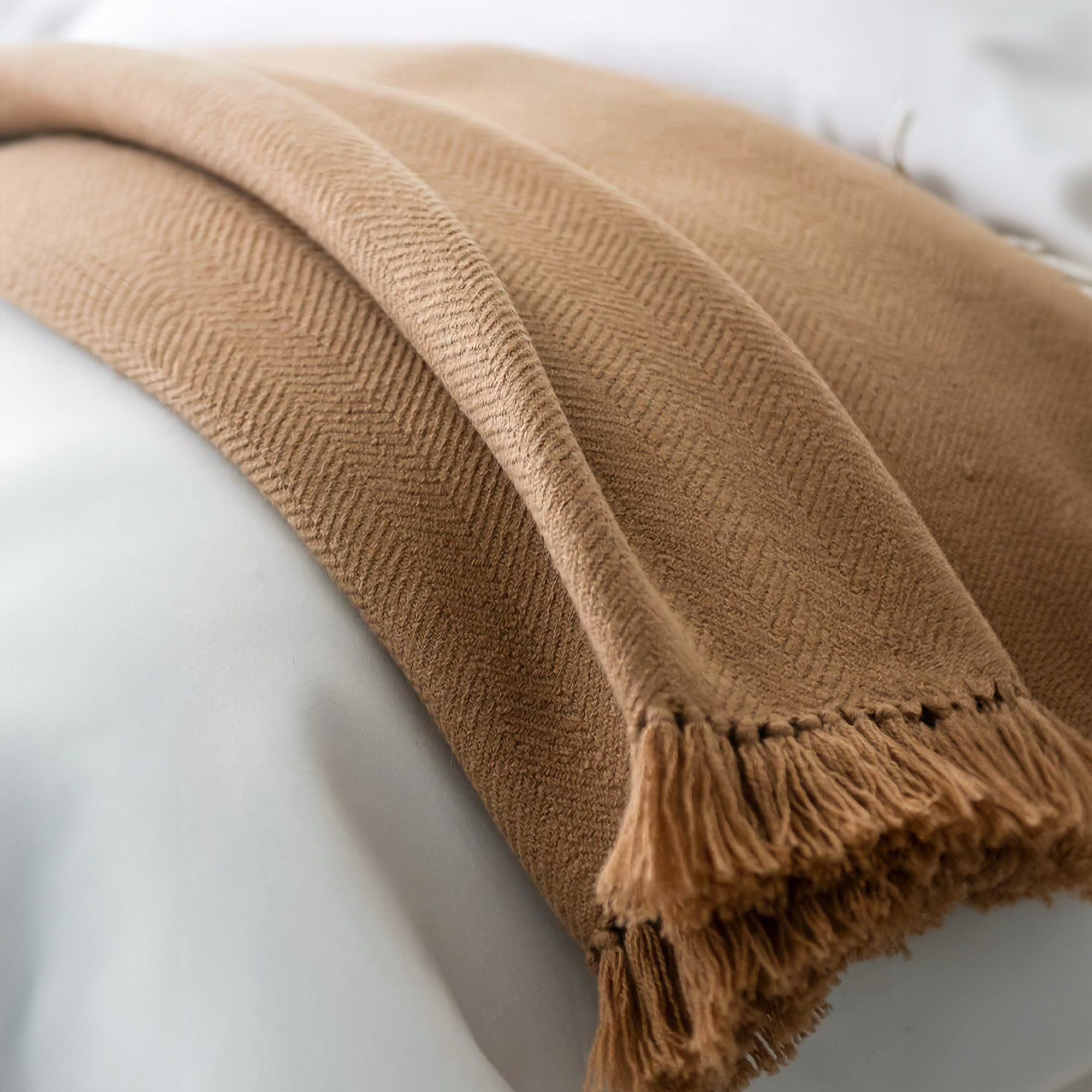 Closeup of Scandia Home Savona Throw in Camel Color