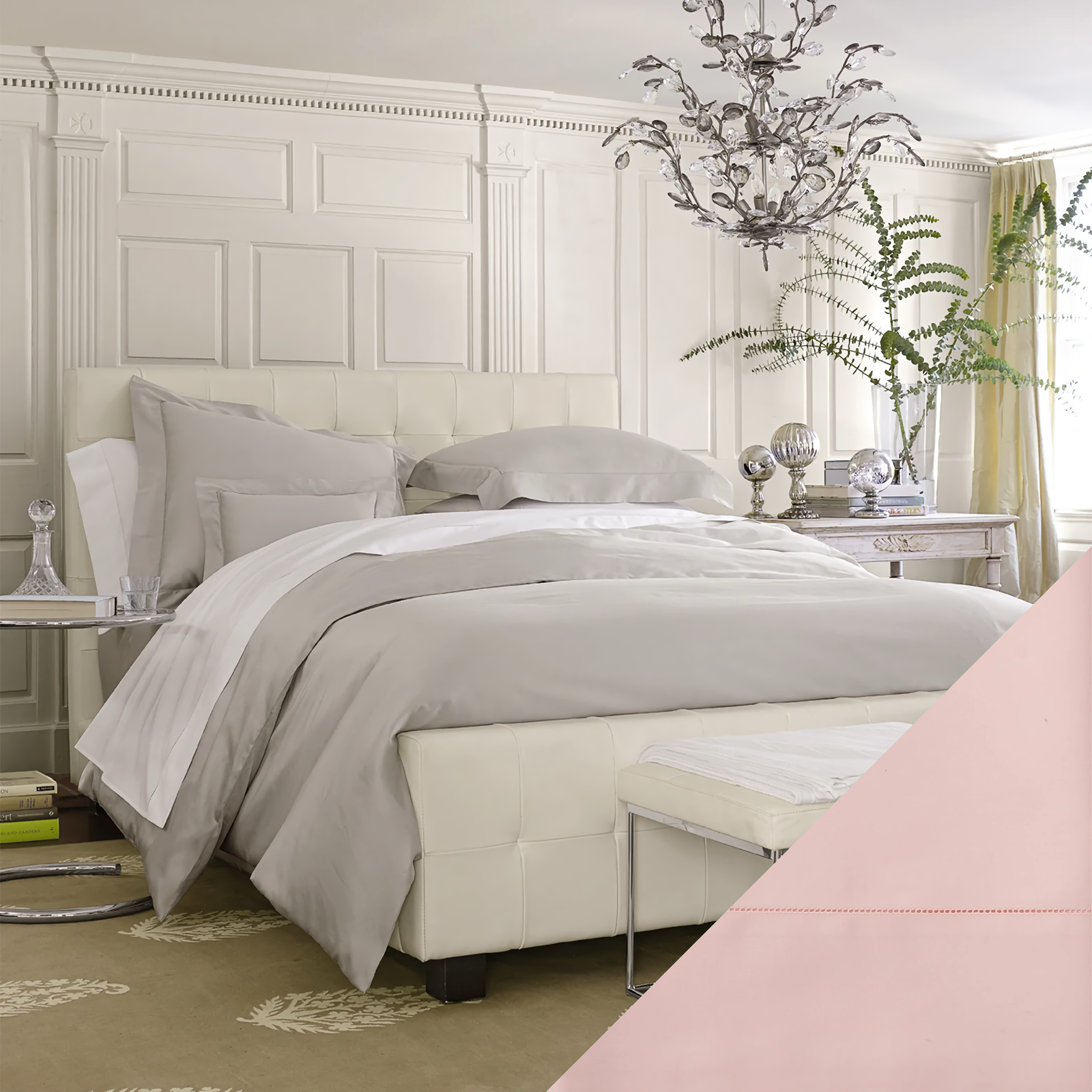 Bed Dressed in Scandia Home Stresa Bedding Collection with Petal Swatch