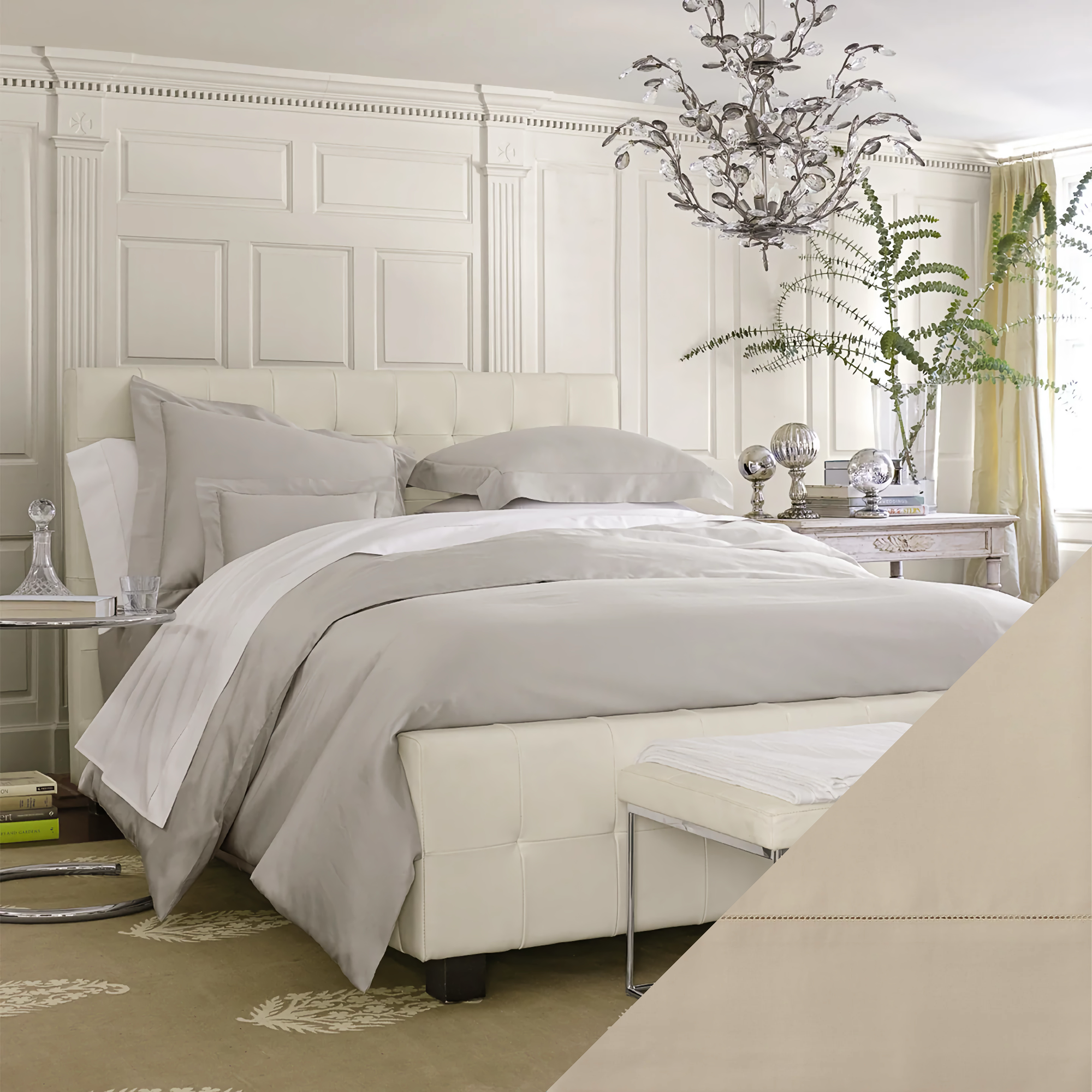 Bed Dressed in Scandia Home Stresa Bedding Collection with Sand Swatch