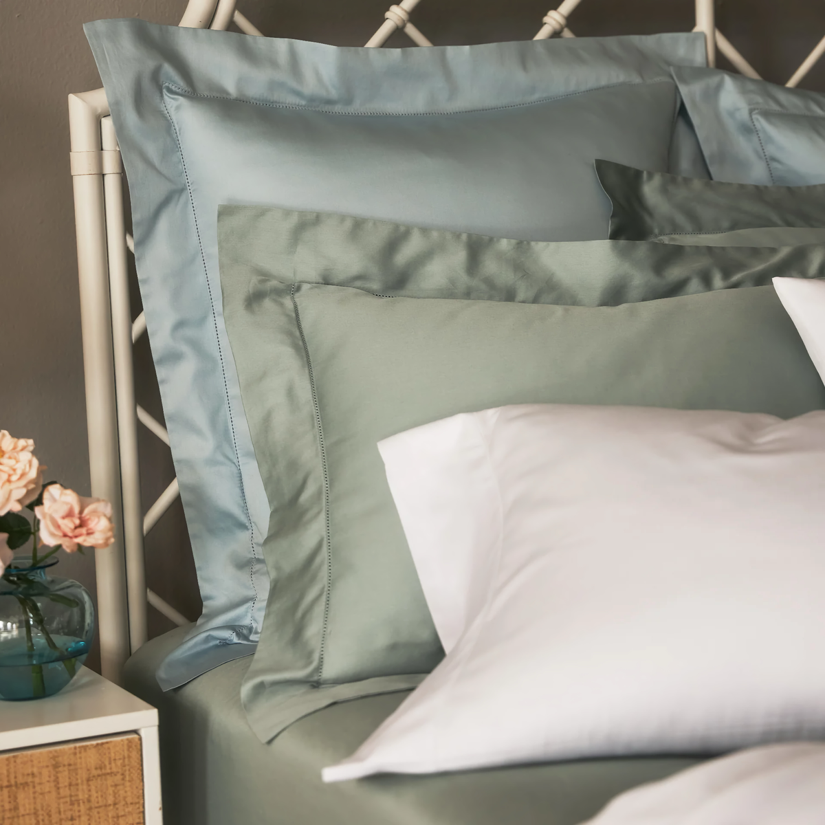 Corner view of Scandia Home Stresa Bedding Shams in different colors