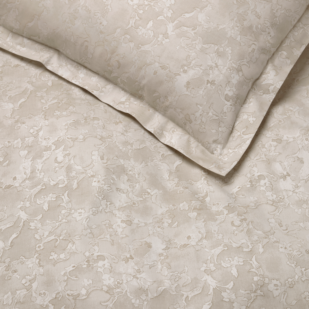 Detailed View of Sferra Altea Duvet Cover and Shams in Khaki