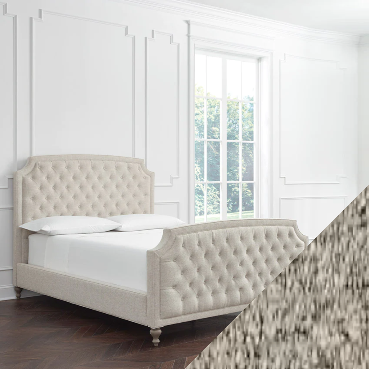 Full Sferra Ashville Upholstered Bed with Pebble Swatch