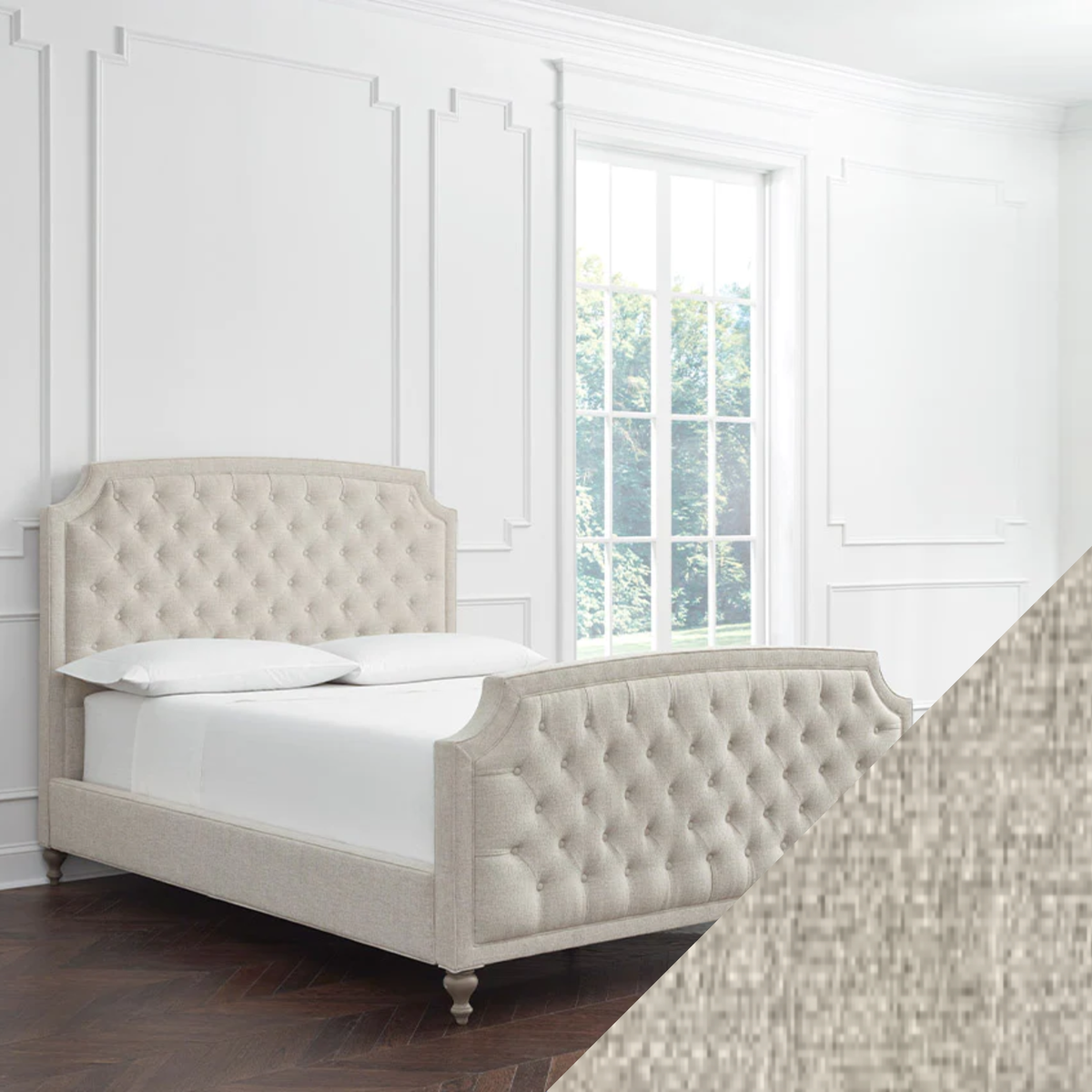 Full Sferra Ashville Upholstered Bed with Sands Swatch