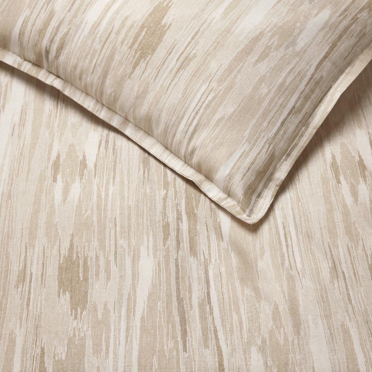 Detailed View of Sferra Brina Duvet Cover and Shams in Sand color