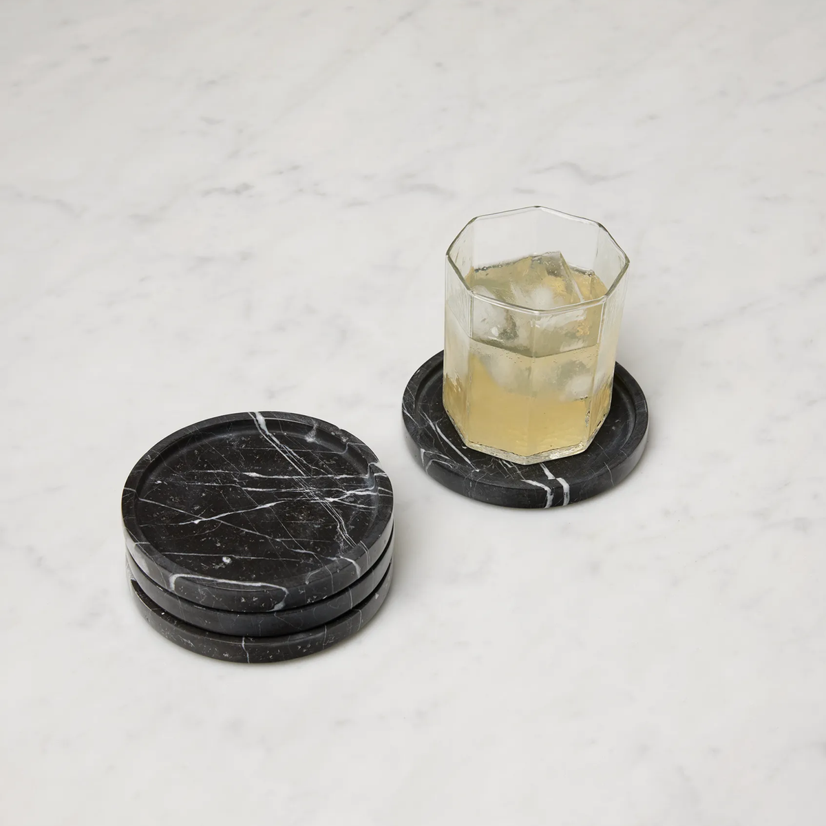 A drink on Black Sferra Calanna Coasters