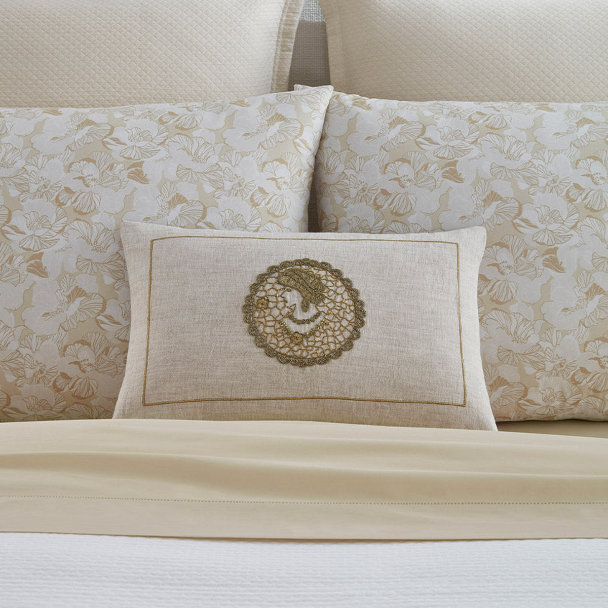 Sferra Cameo Decorative Pillow in Natural/Gold Color with Coordinate
