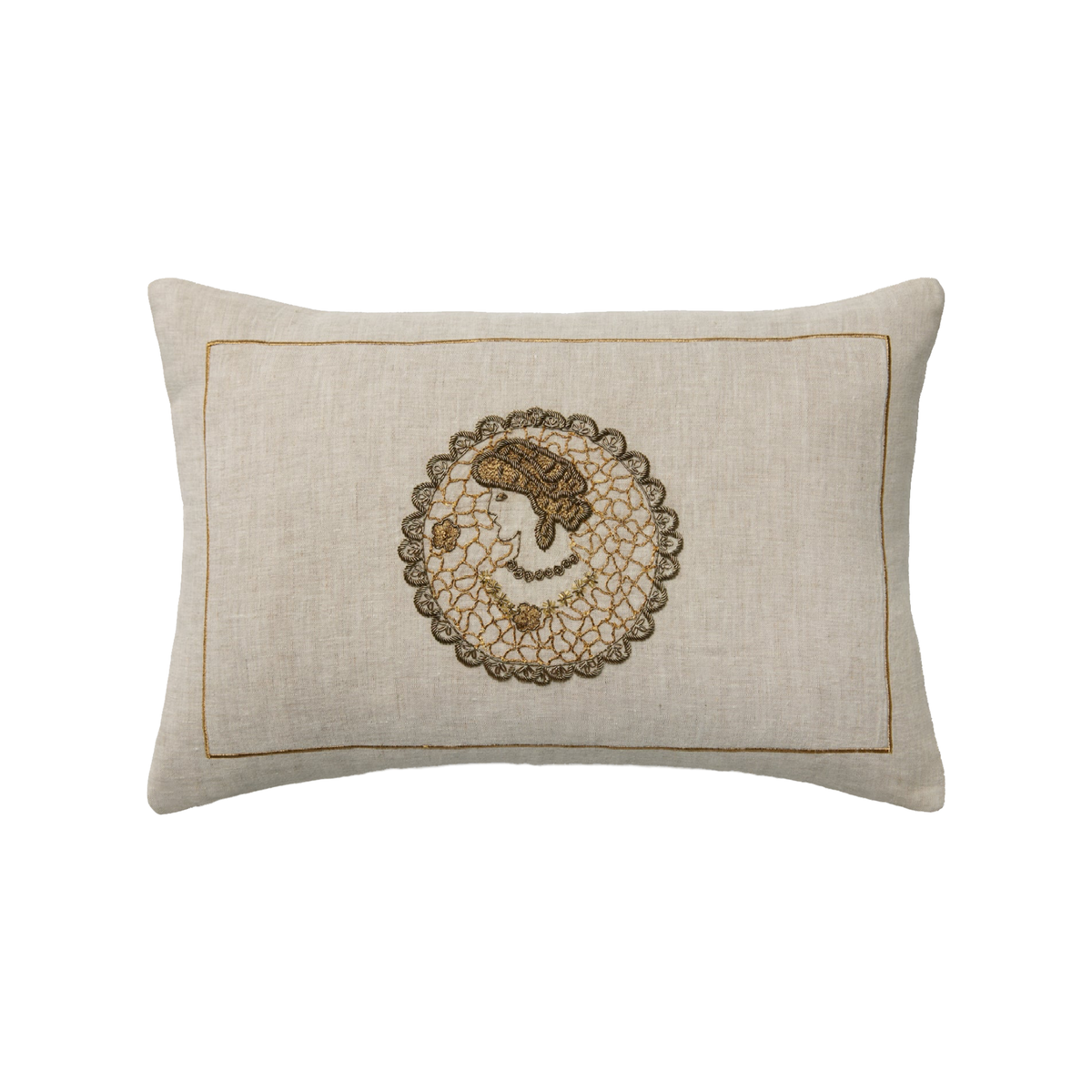 Sferra Cameo Decorative Pillow in Natural/Gold Color