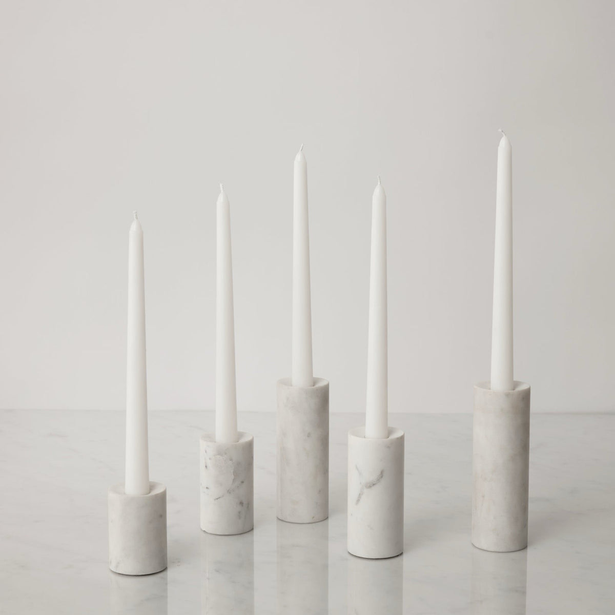 Set of Sferra Candelara Marble Taper Holder Set in White