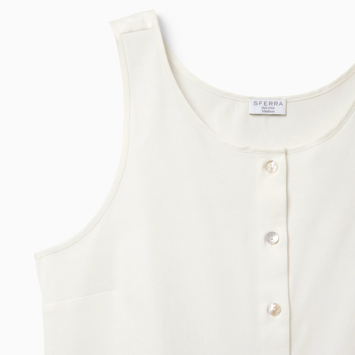 Corner View of Ivory Sferra Caricia Buttoned Tank Top against a white background
