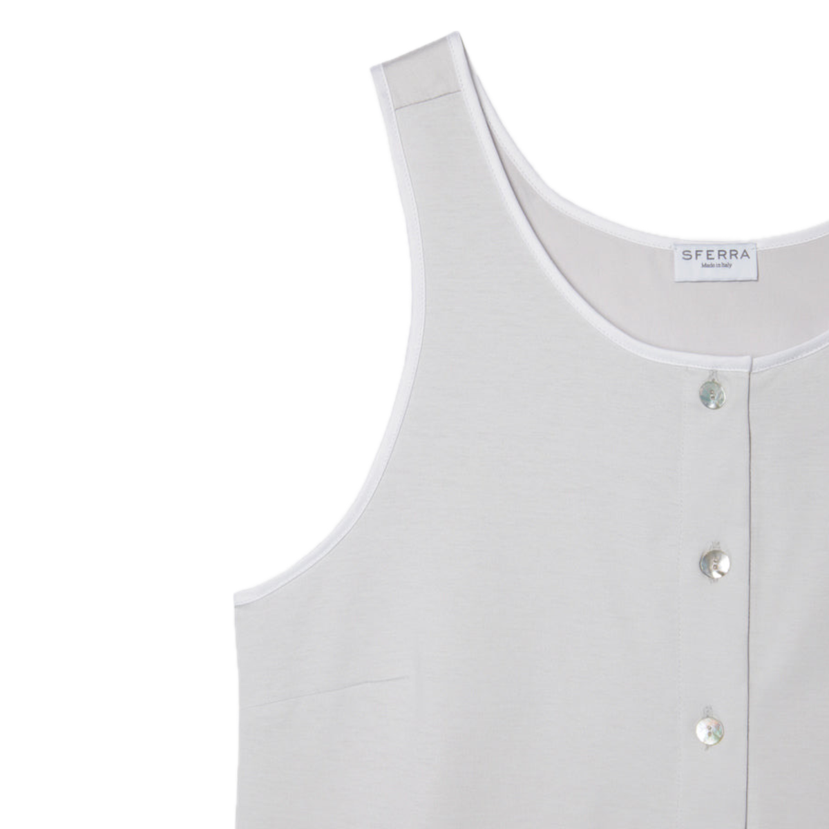 Corner View of Tin Sferra Caricia Buttoned Tank Top against a white background