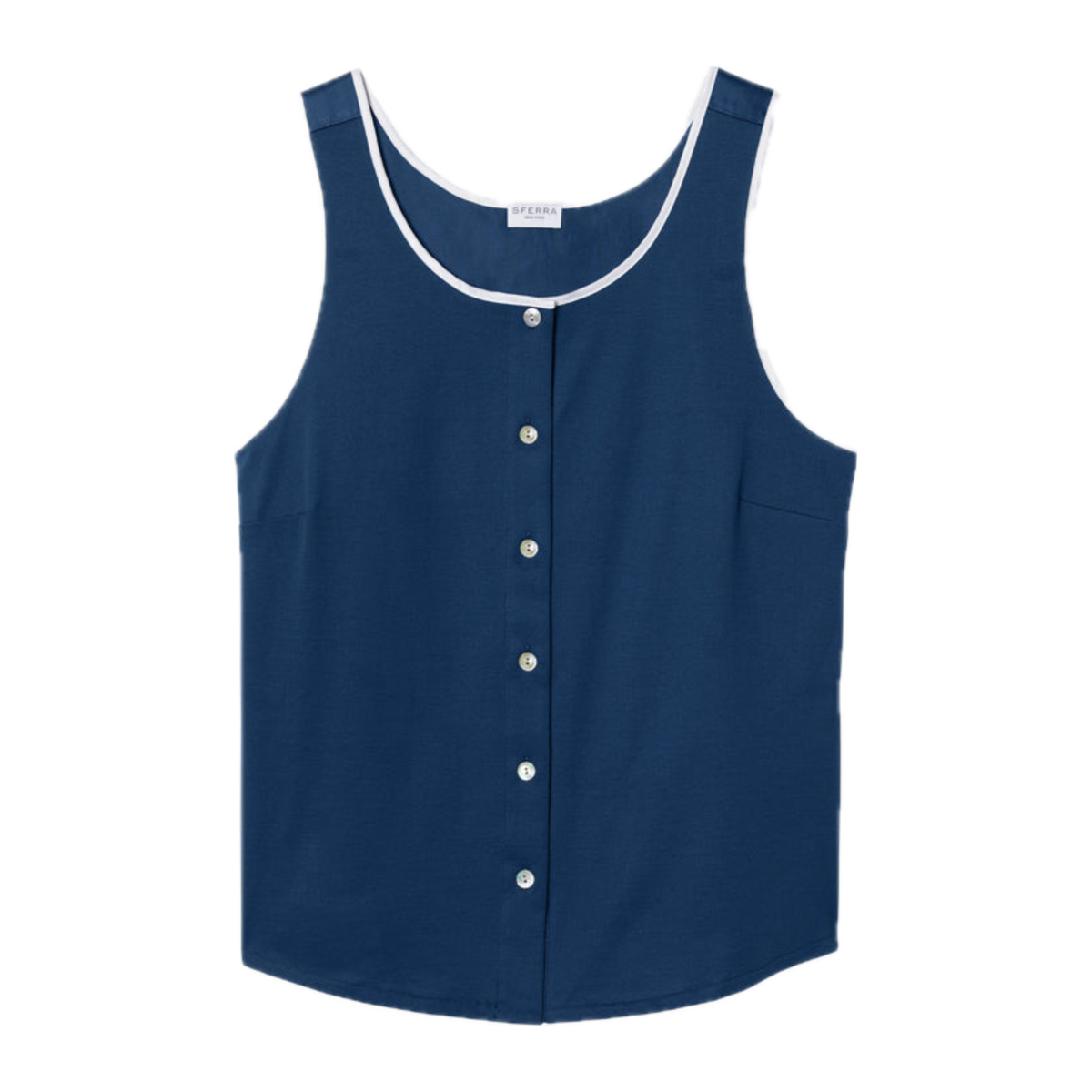 Navy Sferra Caricia Buttoned Tank Top against a white background